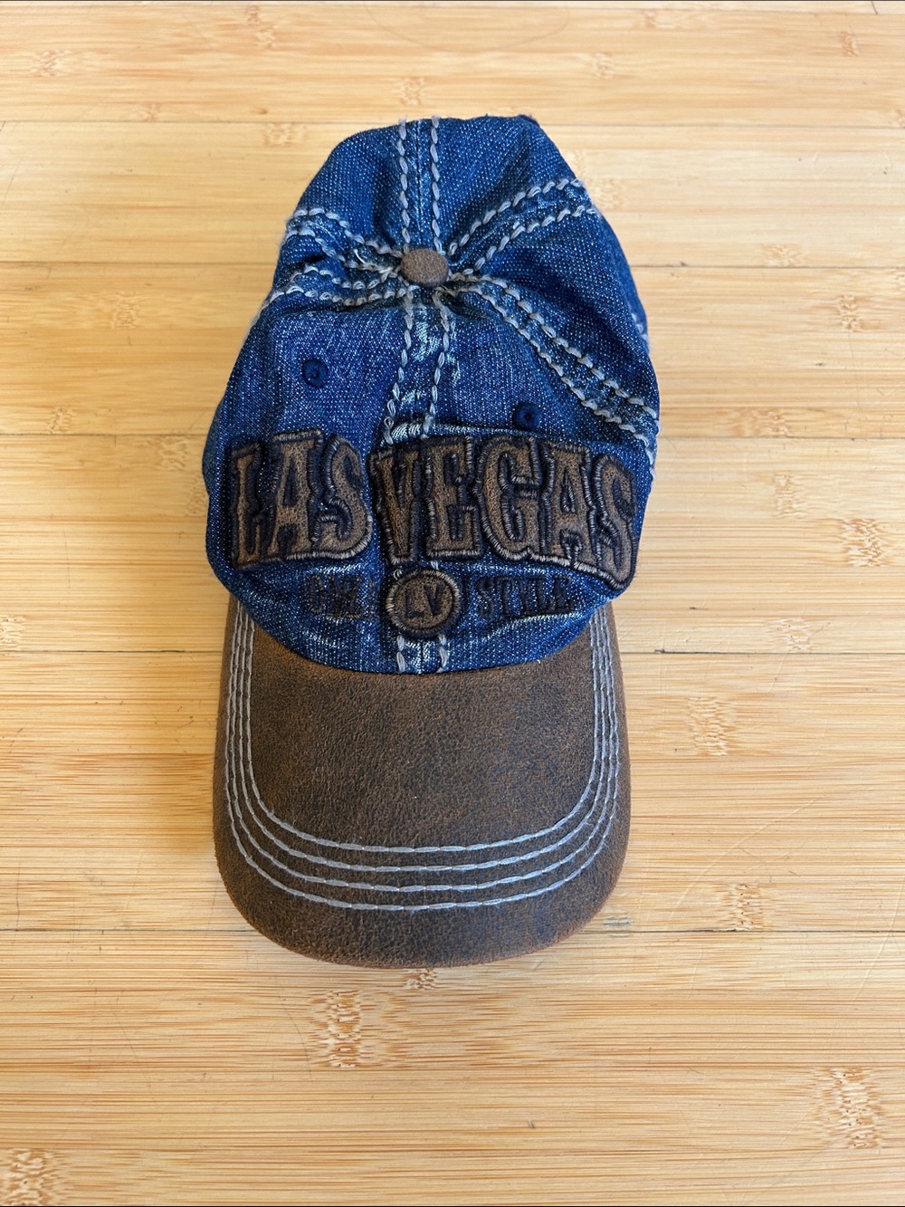 Robin Ruth Blue Denim Las Vegas Cap with Brown Brim